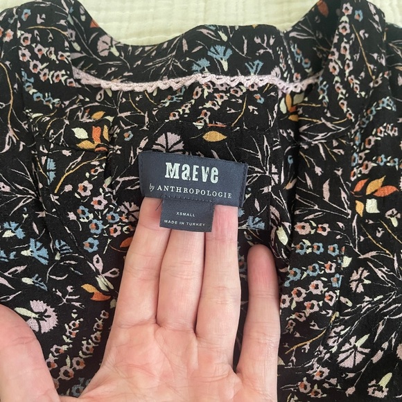 Anthropologie Maeve Black Floral mini Dress 3/4 length sleeve size small v-neck - Picture 7 of 10